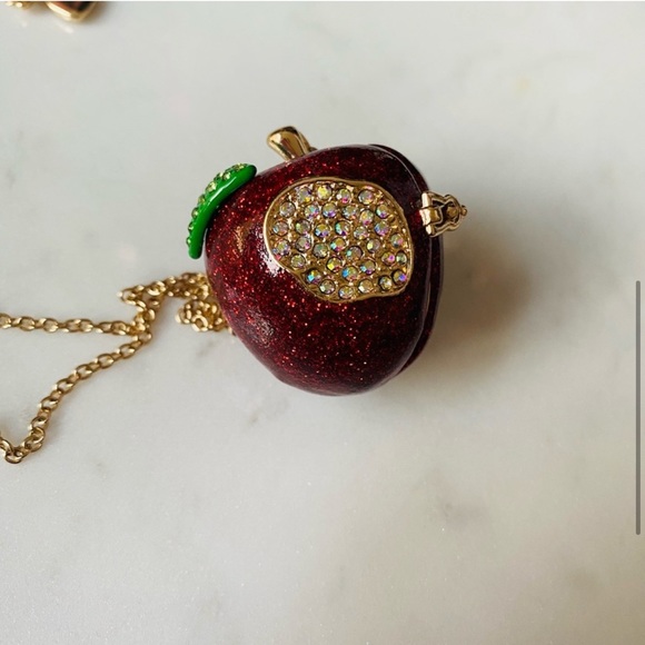 New Betsey Johnson glitter red apple and bookworm long necklace - Picture 5 of 6